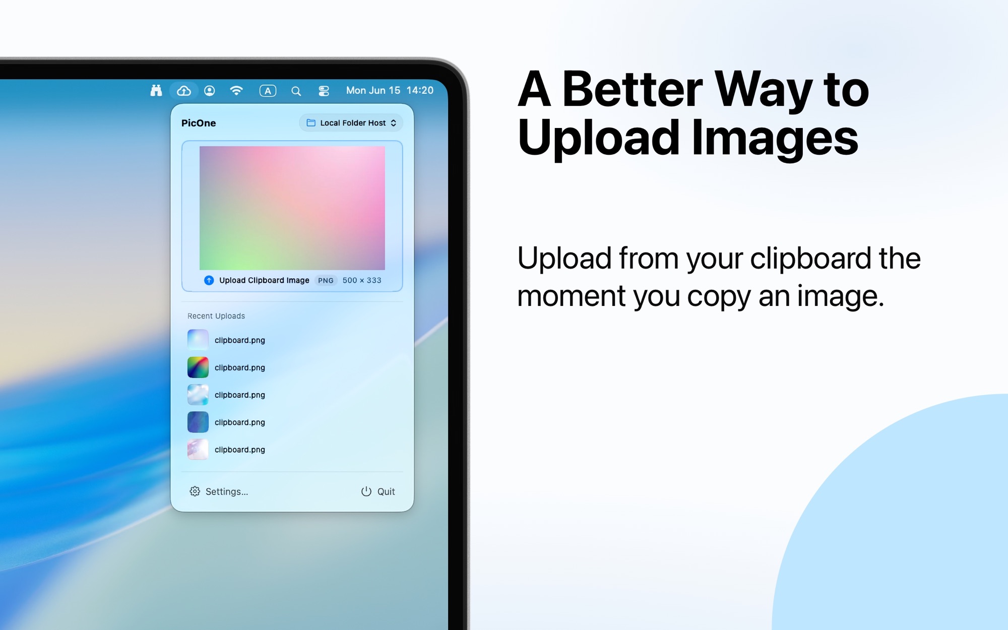 PicOne uploading an image straight from the clipboard.